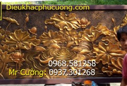 phù điêu hoa sen cá chép - Điêu khắc Phú Cường nhận đắp phù điêu phong thủy